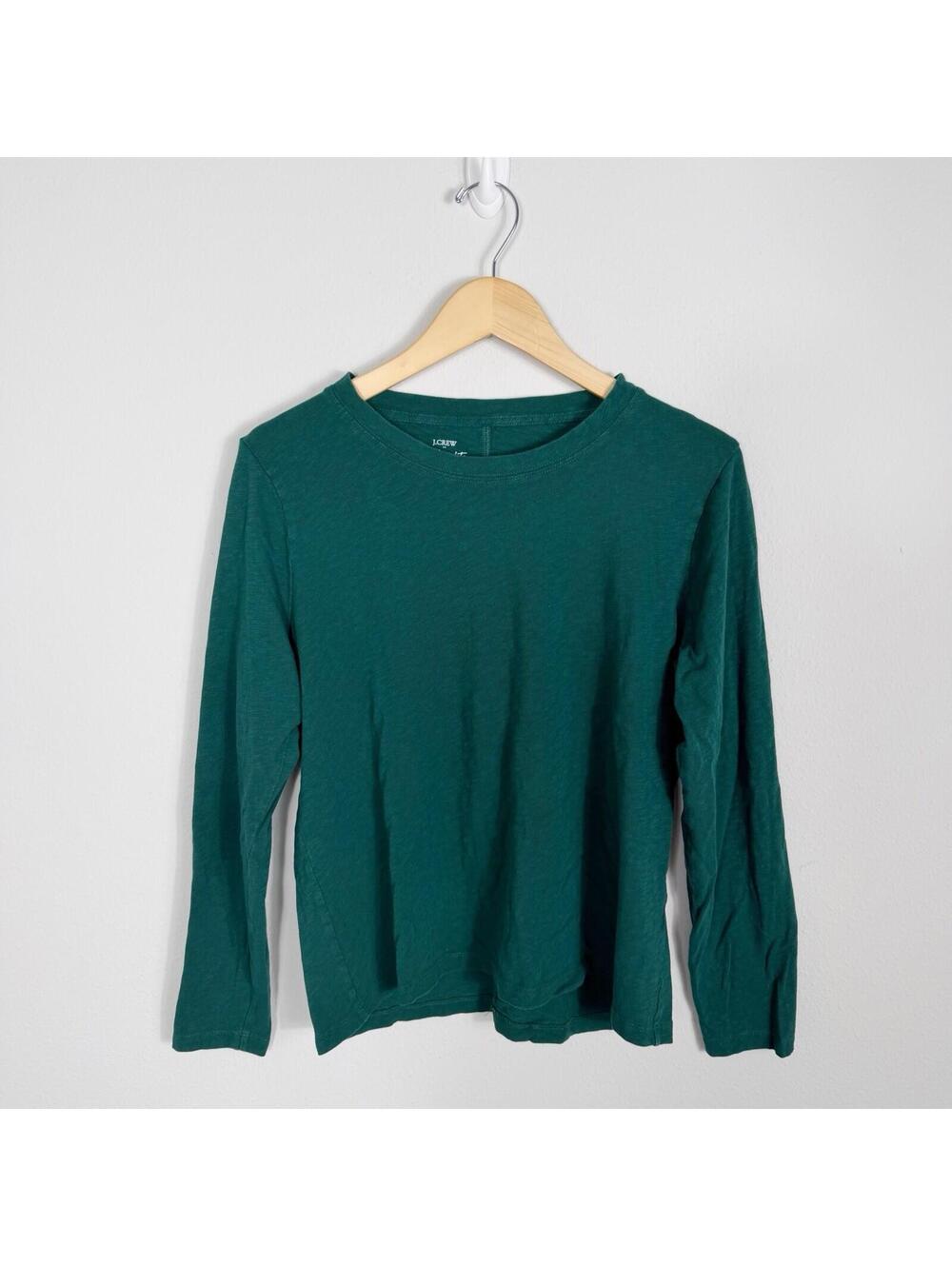 J.Crew Girlfriend Tee Shirt Womens Large Forest Green Crew Neck Long Sleeve Top
